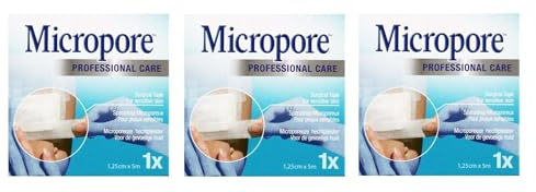 Micropore Surgical Tape for Sensitive Skin, Hypoallergenic Medical Tape - 1.25cm x 5m (3 Rolls) - Professional Care Adhesive Tape for Wound Care, Eyelash Extensions, Lash Laminating & First Aid