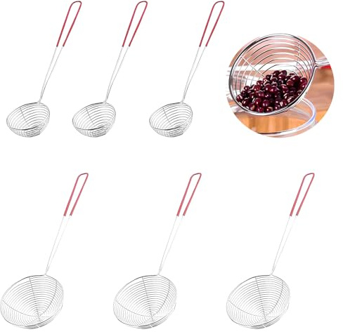 6 Stück Kitchen Strainer Fondue, Fondue Sieb Aus Edelstahl, Mesh Kitchen Strainer Ladle, Hot Pot Zubehör, Edelstahl Küchensieb Mit Griffen Feinmaschiges Für Garen Von Pilzen Fleisch Fisch(Rot)