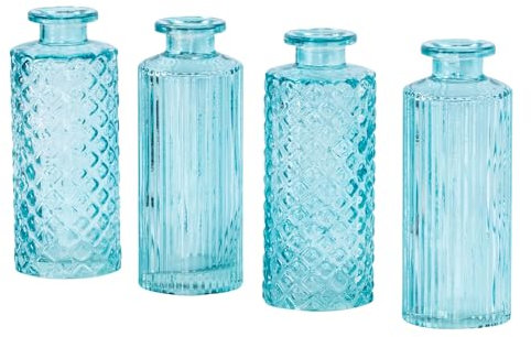 Lot de 4 vases en verre - Turquoise - Hauteur : 13 cm - Rétro - Décoration de table - Décoration de printemps