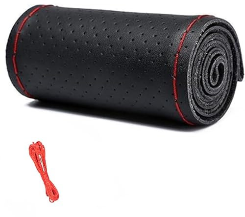 DIY Lenkradbezüge, 37-38 cm Echtem Leder Hand Nähen Weichem Faserleder rutschfest Universal Atmungsaktive Aufnähen Auto Lenkrad Schutzhülle mit Nadel und Faden Innenzubehör