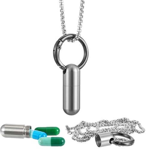 Ptwola Mini Metall Pillendose mit Schlüsselanhänger Kleines Wasserdichtes Tragbare Tablettenbox Micro Pillenetui mit Schlüsselring Medikamenten Organizer für Unterwegs Reisen im Freien Outdoor