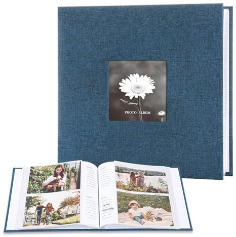 Album fotografico 10 x 15 cm, 200 foto - Album fotografico in lino con finestra, 100 pagine/200 fogli, grande capacità per immagini orizzontali, adatto per matrimoni in famiglia, nero (blu)