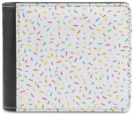 Jubonexis Portefeuille à deux volets en cuir synthétique souple blanc avec motif de saupoudres colorées - Porte-monnaie - Porte-cartes fin et durable - Pour homme et femme