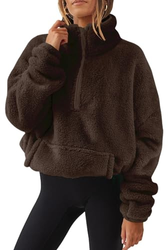 Womens Teddy Fleece Coats Winter Warm Fleece Jackets Long Sleeve Stand Collar Teddy Fleece Tunic Tops Ladies Outwear Full Zip Soft Jackets Solid Color Sweatshirts Fall Winter Warm Coats