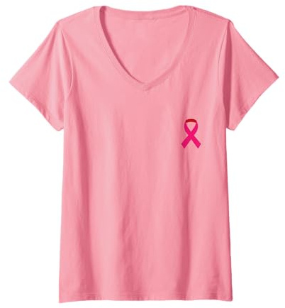 Femme Octobre Rose 2025 Ruban Rose Sensibilisation Cancer du Sein T-Shirt avec Col en V