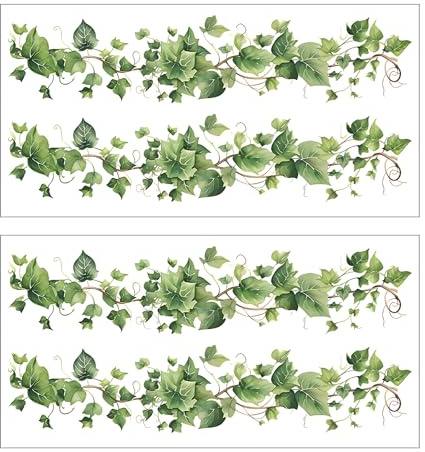 2 Pcs Green Leafy Vine Wall Stickers, 60 x30 cm Natural Plant Wall Decals Hanging Vine Stickers Peel and Stick DIY Home Wall Leaf Art Decoration for Living Room Bedroom TV Background Classroom Kitchen