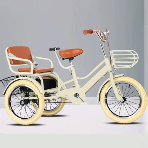 TOMXRORIA Tandem-Dreirad für Kinder, entworfen für Kinder von 3 bis 12 Jahren, verfügt über doppelte Bremsen und Höhenverstellung. Teilen Sie das Abenteuer. (35,6 cm (14 Zoll) Weiß