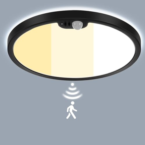 LEZOE LED Deckenleuchte mit Bewegungsmelder PIR, 24W 2650LM Sensor Deckenlampe Einstellbar, 3000K/4000K/6500K IP54 Sensorlampe Für Badezimmer, Garage, Treppen, Keller, Flur, Balkon, Diele Ø30*2.5cm