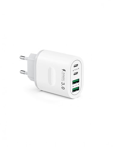 Caricatore USB C, 4 porte, spina multipla da 60 W, USB C, adattatore USB PD 3.0, caricatore rapido USB, spina di ricarica rapida per iPhone 16, 15, 14, 13, 12, 11 Pro Max, iPad, Samsung, telefoni