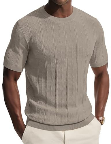 PJ PAUL JONES T Shirts for Men UK Short Sleeve Knitted Tee Shirt Crewneck | 79% Lyocell, vertical stripes on the front, breathable