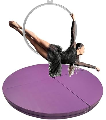 Pole-Dance-matta, rund aerial hoop fallskyddsmatta för hemmagymmet – 200 cm tjock, 3 cm säkerhetsmatta för Pole Dance, yoga och fitness – halkfri, lila träningsmatta för