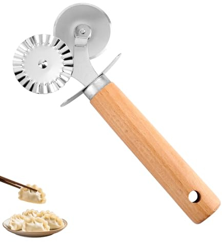 Pastry Cutter Double Wheel, Stainless Steel Ravioli Pasta Cutter Tool with Wooden Handle Professional Kitchen Baking Tool for Pasta Cookies Pie