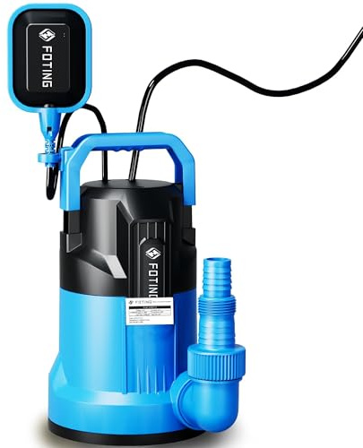 FOTING Flachabsaugpumpe 550 W, 17.000 l/h, Förderhöhe bis 9 m, Eintauchtiefe bis 7 m, flachabsaugend bis 1 mm, für Pool, Keller und Entwässerung