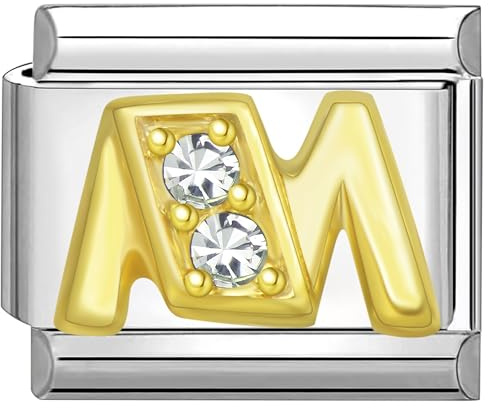 Quiges 9mm Italian Style Charm Modell Edelstahl Alphabet Buchstaben M für Italien Charm Armbänder