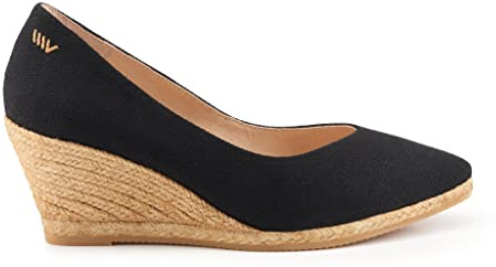Viscata – handarbete från Spanien – rosor klassiska espadrilles för kvinnor, kilklack och mjuk sula, - svart - 39 EU