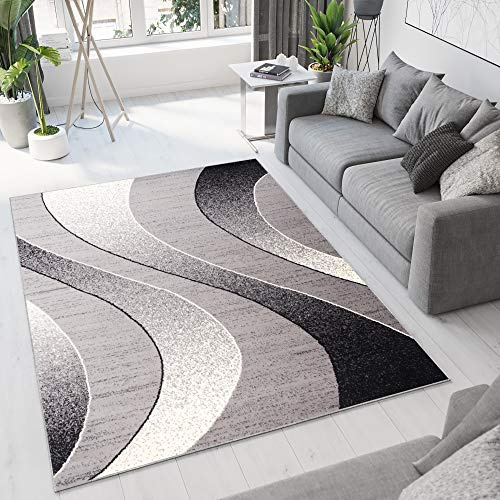 TAPISO Dream Teppich Wohnzimmer Modern Wellen Streifen Grau Creme Schwarz Leicht Meliert Schlafzimmer Esszimmer Gästezimmer ÖKOTEX 300 x 400 cm