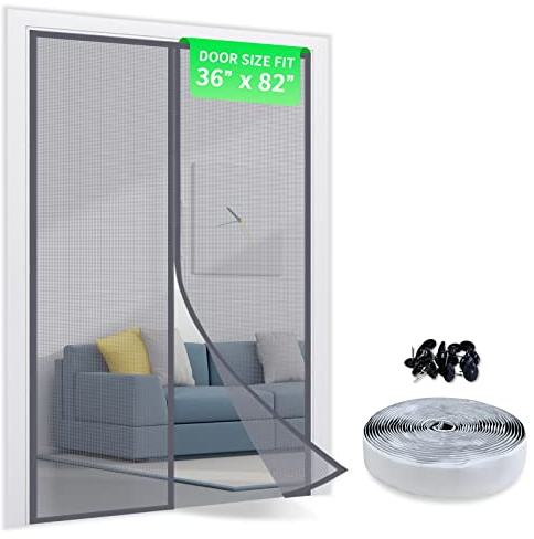 TheFitLife Magnetic Fly Screens for Doors - 100% Fibreglass Fly Mesh Net with Hook and Loop Powerful Magnets That Snap Shut Automatically (96x210cm - Fits Doors up to 91x208cm)