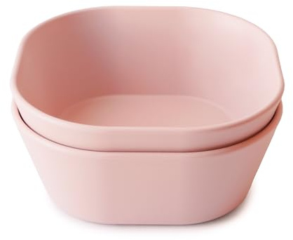 mushie Set di 2 Ciotole Quadrate per Bambini, Stoviglie Riutilizzabili Senza BPA, Lavabili in Lavastoviglie e Adatte al Microonde, Prodotto in Danimarca (Blush)