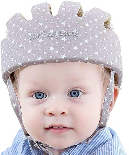IULONEE Baby Helm Kleinkind Schutzhut Kleinkind Kopfschutz Baumwolle Hut Kleinkind Verstellbarer Schutzhelm (Schneegrau)