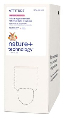 ATTITUDE Recharge Nettoyant Fruits & Légumes, sécurité alimentaire, élimine saletés et résidus, ingrédients véganes et à base de plantes, sans parfum, 2 L