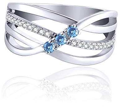 JO WISDOM Damen ring breit silber 925 mit 3A Zirkonia März Geburtsstein Aquamarin Farbe Verlobungsring,Schmuck für Frauen