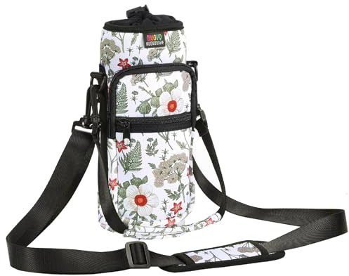 Nuovoware Borsa per Borraccia in Neoprene 750ml, Custodia per Bottiglia con Tracolla Regolabile Maniglia e Tasche Borsa Portatile Porta Borraccia per Ciclismo, Campeggio, Bianco Lbisco