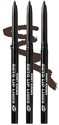 Ruby Kisses Auto Lip Liner Pencil (Dark Brown 3 Pack), Long Lasting & Non-Fading, Smooth Application, Non-Feathering with Rich Pigmented Color, No Sharpener Needed, Ideal for Full Lips Look