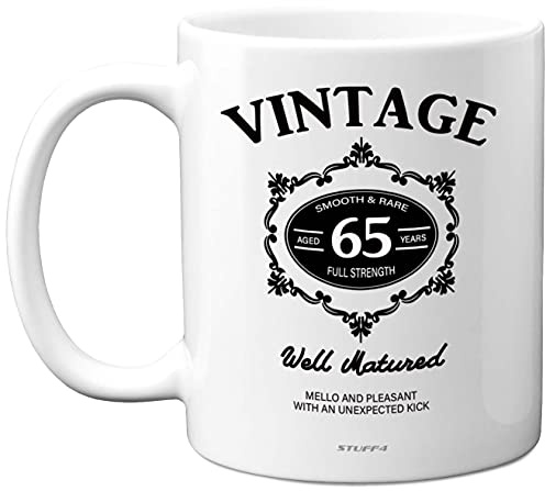 Stuff4 Vintage 65th Birthday Mug with Black Lettering, him | 11oz Ceramic Dishwasher Safe Premium Mugs, 65th Birthday Gifts for Men, Gifts for a 65 Year Old Man