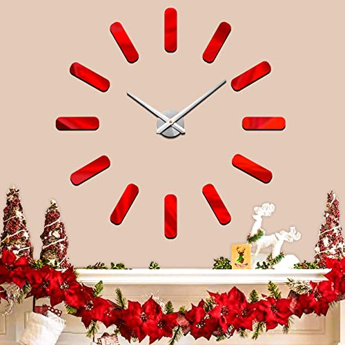 Vangold DIY 3D Orologio da Parete Moderno Silenzioso Grande Orologio da Parete XXL Rosso Specchio Adesivo per Natale Decorazione Regali Casa Ristorante Ufficio e Hotel (103)