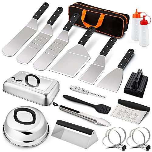 Grillzubehör 20 Stück, Leonyo Grillzubehör für Blackstone, Smash Burger Press Kit mit Edelstahl Grillspachtel Schaber, Schmelzkuppel für Outdoor Flat Top Grill
