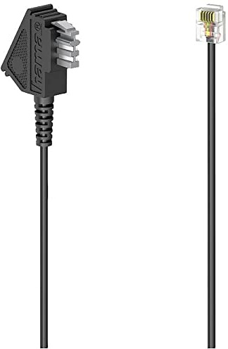 Hama Universal telefonkabel TAE-F kontakt till RJ11-kontakt (västerländsk kontakt, Int. Norm 6P4C, för analoga enheter, rund kabel för telefonuttag, telefon, router, modem, 6 m) svart
