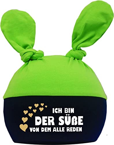 Kleiner Fratz Baby 2-Zipfelmütze Multicolor (Lime-Navy) (Gr. 2 (KU: 39-53)) Ich Bin der Süße von dem alle reden