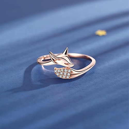 Wdhybwcx Schöne Rose Golden Fuchs Ring Tier Mikro Kristall Geschenk für Frauen Gothic Verlobung Boho Vintage Ringe-8,Silber