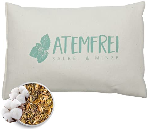 Herbalind Kräuterkissen Atemfrei Deko Kissen mit Füllung - Erkältungskissen Salbei Minze ohne Chemie - Bezug 100% Baumwolle 30x20 cm, als Hausmittel bei Erkältung, Duftkissen, Schlafkissen