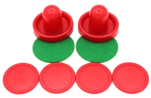 GSHLLO 8 Pcs 60mm Mini Red Air Hockey Pushers Air Hockey Pucks Strickers Goal Handles Paddles Replacement Accessories for Game Tables