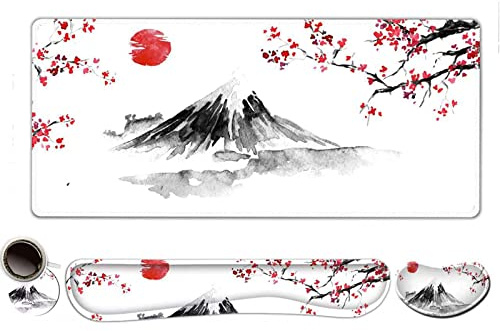 ToLuLu Grand tapis de souris de jeu ergonomique en mousse à mémoire de forme avec bords cousus, base antidérapante, pour la maison et le bureau, motif cerisier Sakura