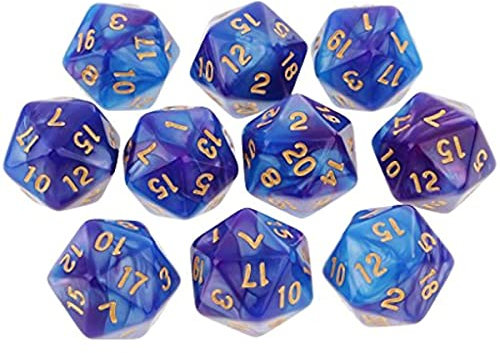 Jojomis 10 x 20-seitige D20-Würfel, polyedrische Würfel für Dungeons and Dragons, Rollenspiele, Blau