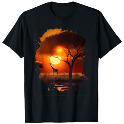 Girafes dans la savane chaude de l'Afrique au coucher du T-Shirt