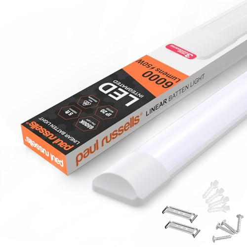 paul russells 5ft LED Batten, Ceiling Fitting Tube Light, 6500K Daylight, 50W, 6000 Lumens, Light for Office, Bathroom, Kitchen, Garage, Warehouse Fluorescent Lighting Replacement, 1 Pack