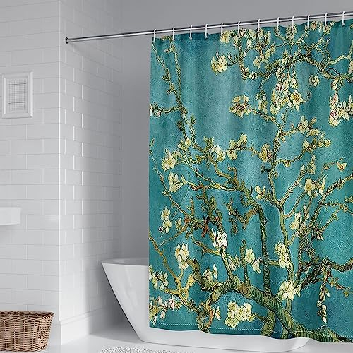 Duschvorhang 90X180, Textil Duschvorhang Blaubraun Baum und Blume Duschvorhang für Männer