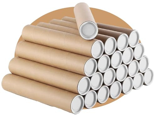 PACKZONE A3 Postal Tubes with Lids – Pack of 5 Heavy-Duty Cardboard Tube for Mailing Posters, Documents & Artwork, Packaging Roll with Plastic End Caps – Parcel, Posting & Shipping Tubes