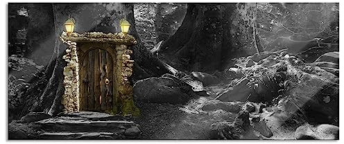 Pixxprint Glasbild Panorama, Wandbild aus Echtglas, Geheimes Tor im Wald, 120x50 cm, inkl. Aufhängung und Abstandshalter