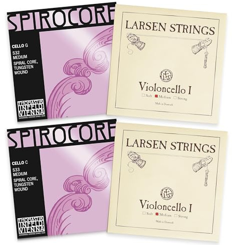 Thomastik-Infeld Spirocore Tungsten and Larsen Cello Set - Cello Strings 4/4 Full Set - Larsen A and D - Spirocore Tungsten Wound G and Single C String - Made in Vienna
