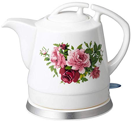 DameCo Bouilloire électrique en céramique sans Fil, pichet à thé, pichet à thé de 1,2 L, pichet rétro, 1000 W, Eau Rapide pour Le thé, Le café, la Soupe, Base Amovible à l'avoine, Mise Hors Tension