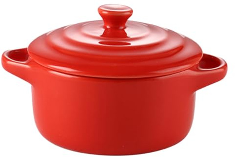 OKUMEYR Double Handle Microwave Safe Ceramic Stew Bowl with Lid 230Ml Oven Proof Casserole Dish for Home Kitchen