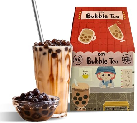EasyCookAsia DIY Bubble Tea Kit | Hochwertige Zutaten, darunter echte Tapioka-Perlen, wiederverwendbare Bubble-Tea-Strohhalme und eine Bürste | Umweltfreundlich | Glutenfrei | Perfekt für Geschenk