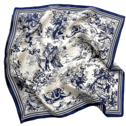 Yurosiay Bufanda de seda para mujer, 100 % seda de morera natural, bufanda de seda estampada, bufanda de seda cuadrada, bufanda corta de seda, elegante, pañuelo de seda suave, 53 x 53 cm, azul marino,