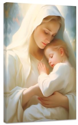 CCWACPP Lienzo de la Virgen María enmarcado para pared, cuadros católicos, decoración de pared de Jesús con su madre, pintura religiosa, espiritual, impresiones de iglesia, oración, decoración de