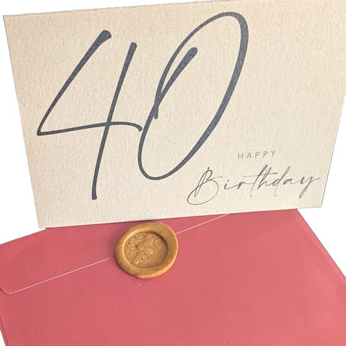 Pusteblume Grusskarten Besondere 40 Geburtstagskarte auf extra dickem Kraftpapier, mit Wachssiegel und tiefrotem Umschlag (40 Happy Birthday)