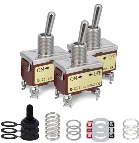 Innfeeltech 3 interrupteurs à bascule, 15a 250V 20A 125V, 1221 dpst, 4 bornes, interrupteur à bascule haute performance en métal à 2 positions marche/arrêt avec 3 bouchons étanches